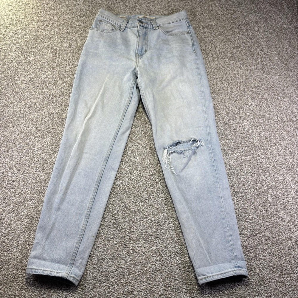 Levis Premium Mom Jeans Womens 26 Blue Light Wash High Rise Distressed Denim